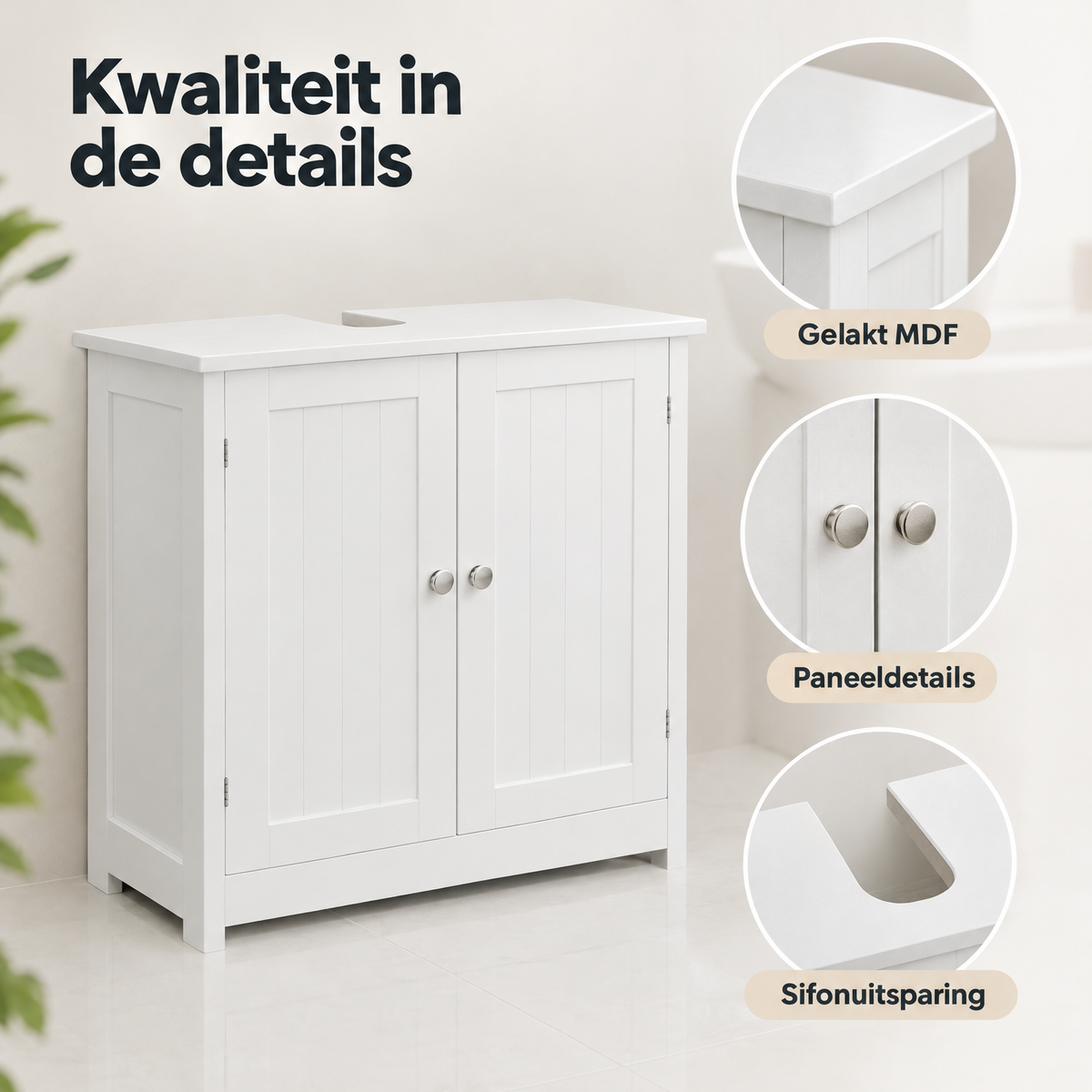 Detail van materiaal en afwerking van wastafelonderkast