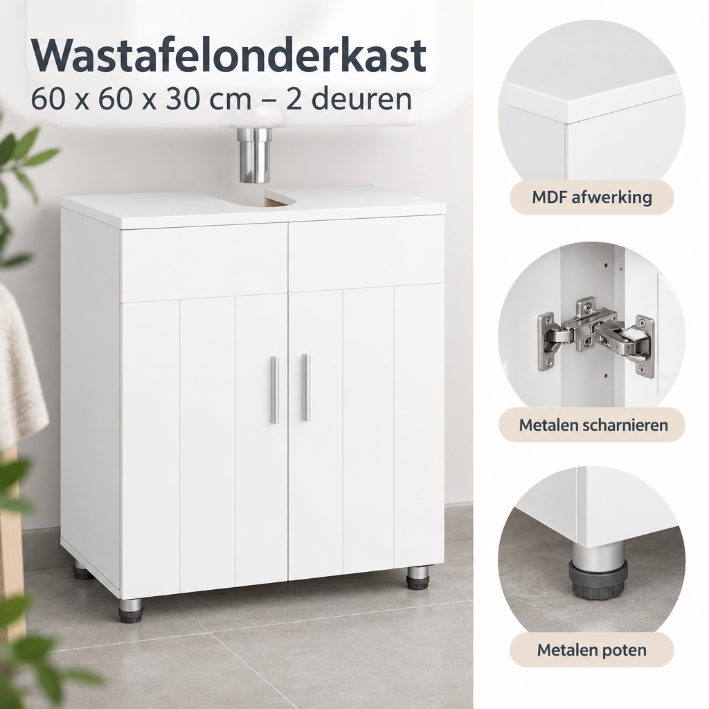 Detail van materiaal en afwerking van wastafelonderkast