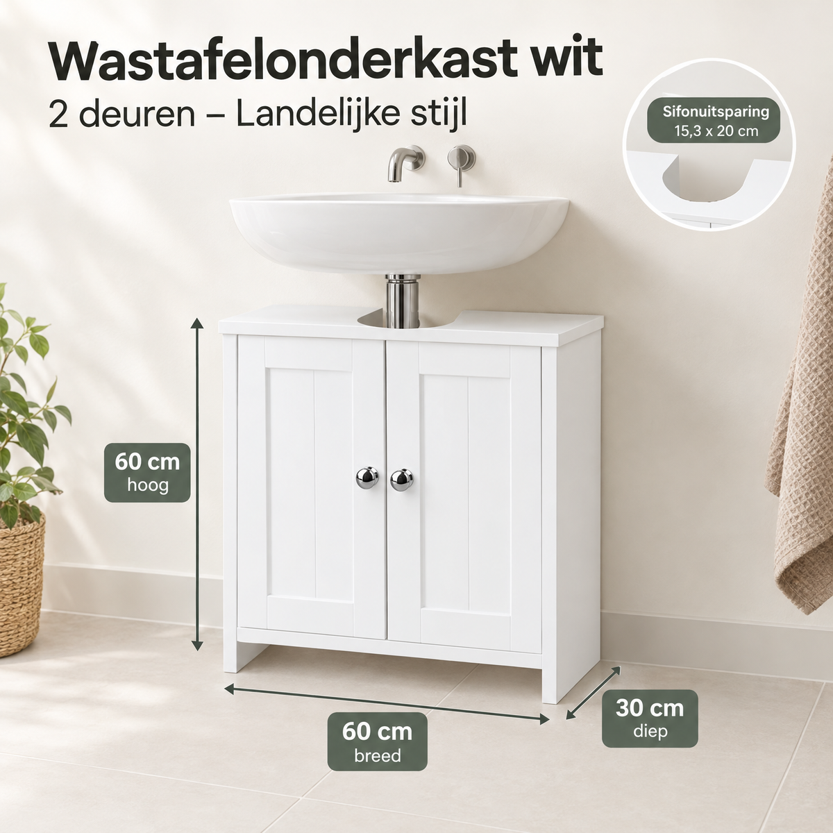 Afmetingen en productspecificaties van wastafelonderkast