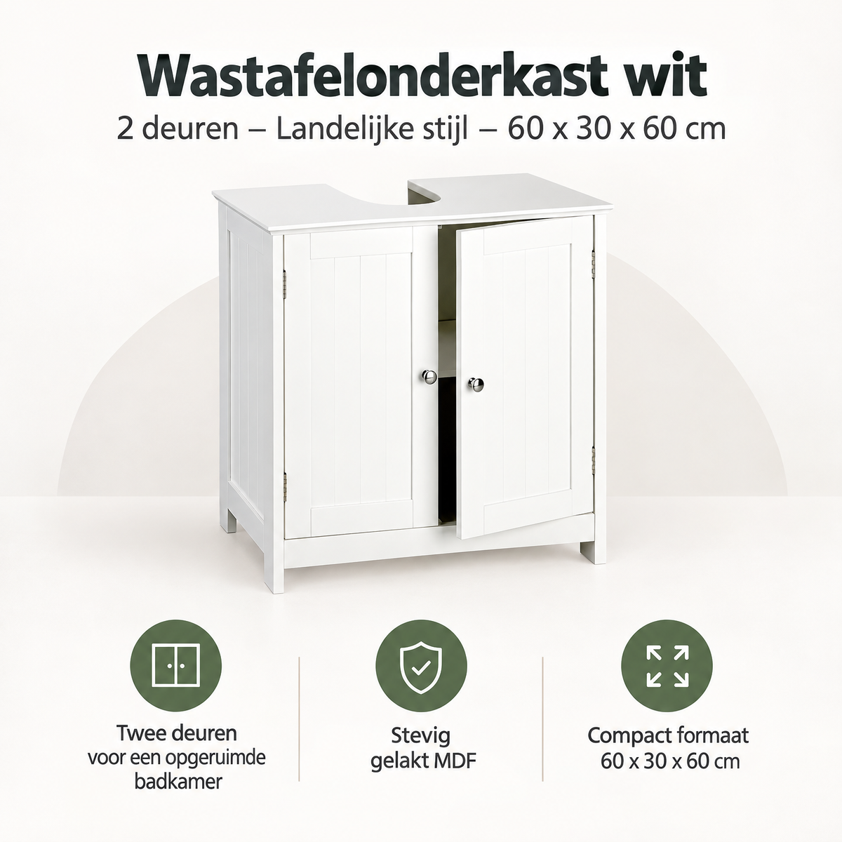 Overzicht van wastafelonderkast met de belangrijkste productvoordelen