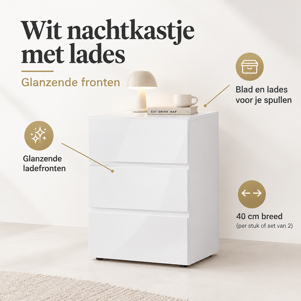 Belangrijkste voordelen en eigenschappen van wit nachtkastje met lades