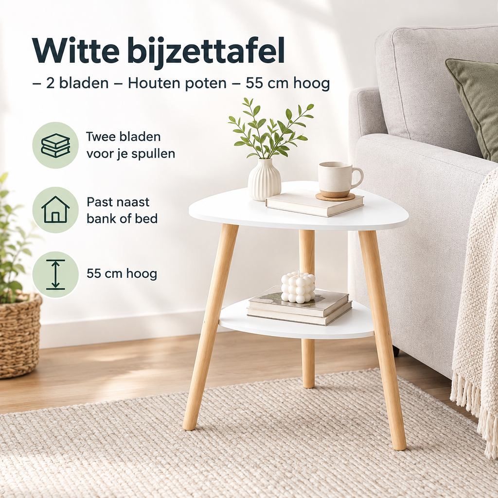 Praktische toepassing en keuzehulp voor witte bijzettafel