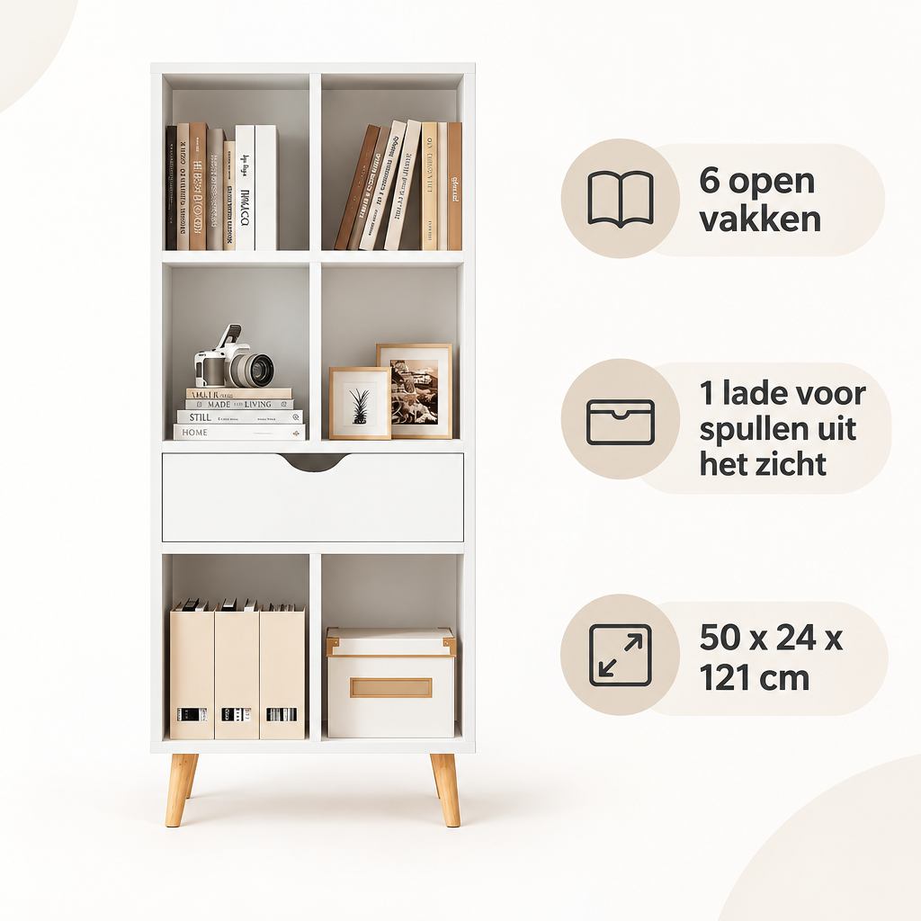 Belangrijkste voordelen en eigenschappen van witte boekenkast met lade