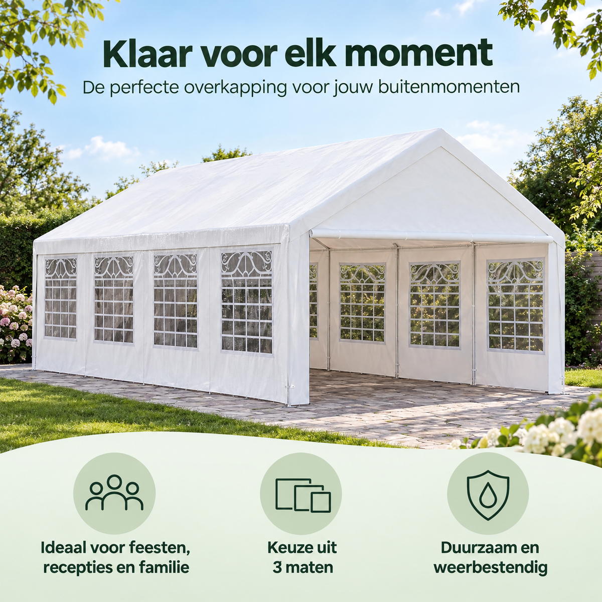 Praktische toepassing en keuzehulp voor witte partytent met zijwanden
