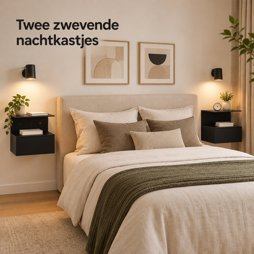 zwevende nachtkastjes set van 2 in gebruik in een passende praktijksituatie