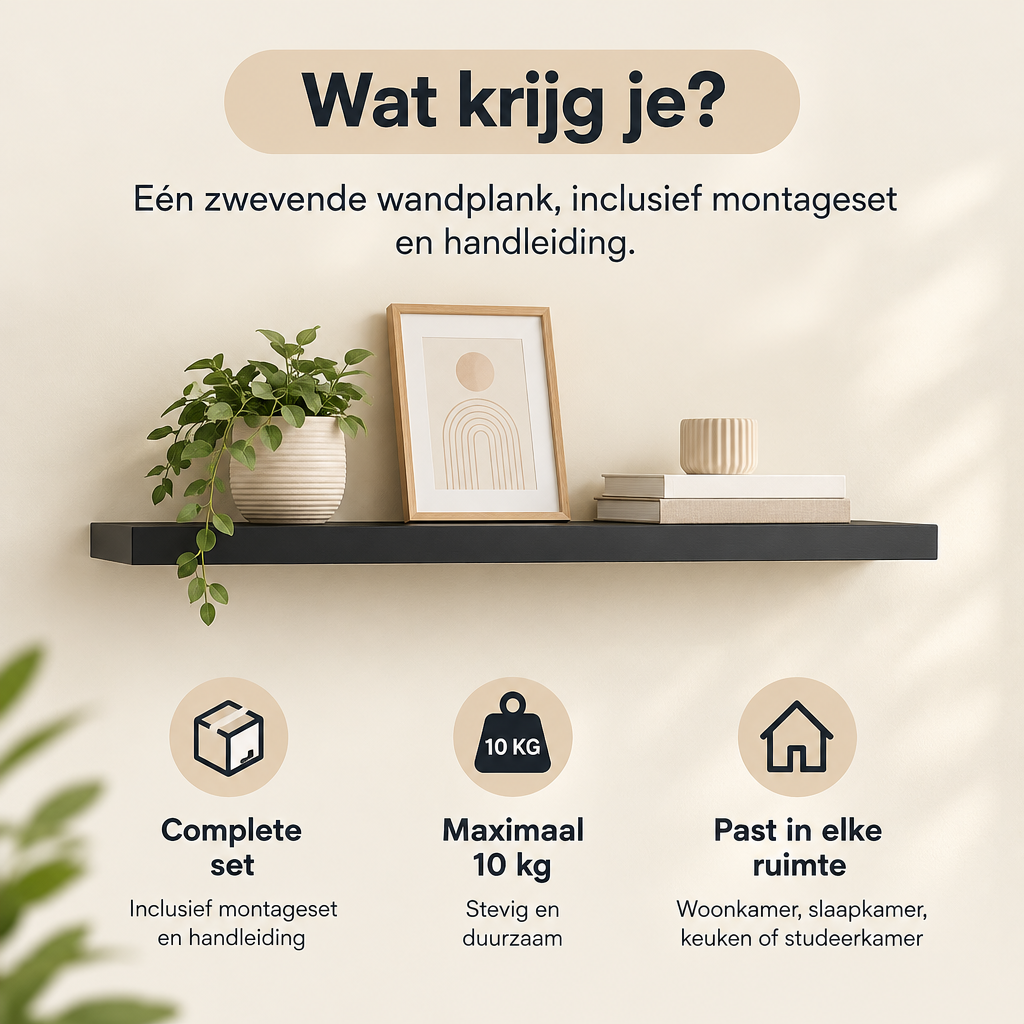 Praktische toepassing en keuzehulp voor zwevende wandplank zwart