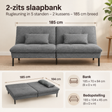 Afmetingen en productspecificaties van 2-zits slaapbank