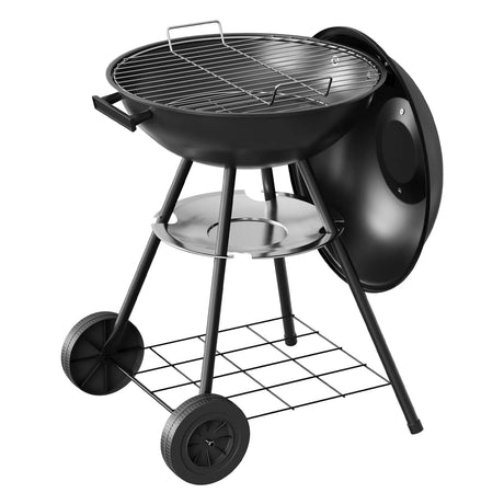 Zwarte BukkitBow kogelbarbecue met deksel, wielen en grillrooster van circa 41,5 cm voor buiten grillen