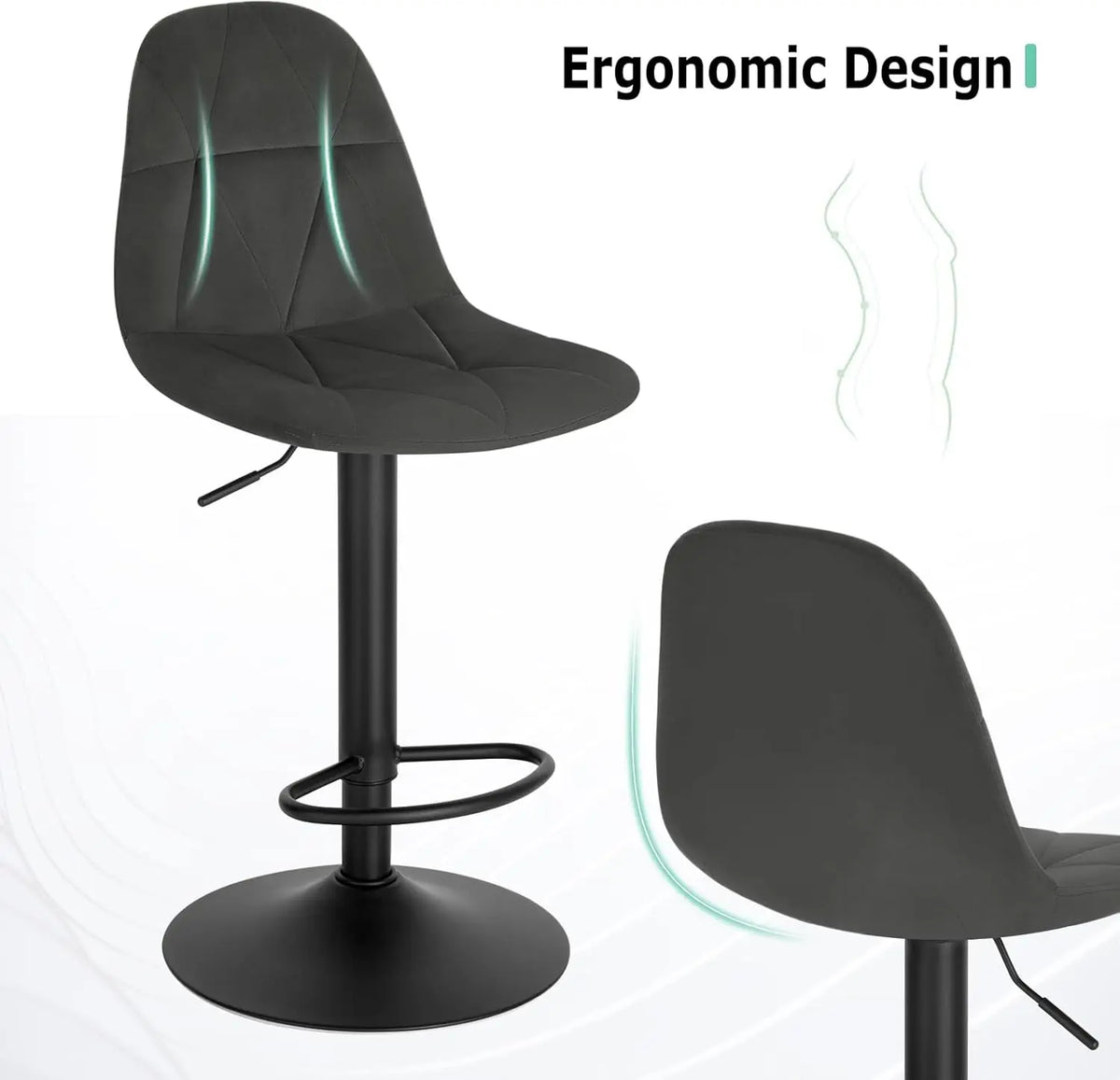 EUGAD 2PCS/SET 360° Swivel Bistro Stools High Chair Velvet Bar Stools with Backrest Height-Adjustable Counter Stools for Home Kitchen Bar
