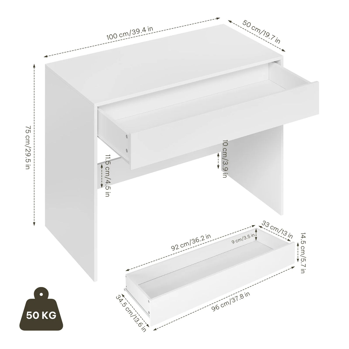 White Computer Table with 1 Drawer Storage 100x50x75cm PC Laptop Table Office Desk Workstation for Living Room Home Office Study