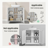 EUGAD White Bathroom Cabinet Under Sink 60x60x30cm Storage Cupboard with 2 Doors Shelves Vanity Unit with Adjustable Divider