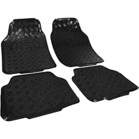 Set van 4 universele autobieden met PVC en aluminiumlook, antislip automatten van BukkitBow voor auto-interieur.
