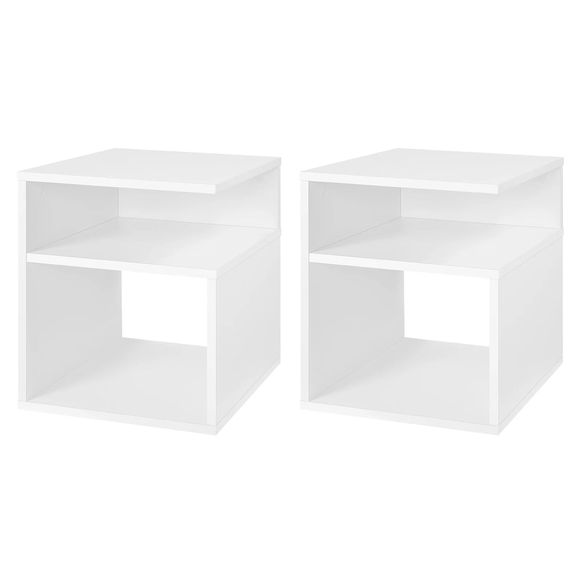 EUGAD 2PCS/SET White Bedside Tables Nightstand with 2 Open Compartments Space-Saving for Bedroom Living Room