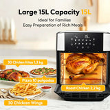 LLIVEKIT 15L Air Fryer with Visual Window 10 Functions 7 Accessories LED Touch Screen and Convection Rotation Function Oil-Free Fryer for Family