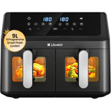 Llivekit 9L Double Chamber Hot Air Fryer 2x4.5L Airfryer with Automatic Shut-Off 4D Convection 70% Energy Saving 8 Programmes Sync Finish