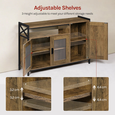 Industrieel BukkitBow dressoir met verstelbare planken, keukenkast met robuuste metalen handgrepen en houten afwerking.