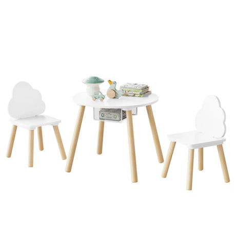 Kinder tafel met twee stoelen van BukkitBow, ronde of vierkante vorm, met wolkvormige rugleuning, geschikt voor jonge kinderen.