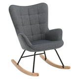 Gestoffeerde schommelstoel – Velours bekleding – Hoge rugleuning – Houten schommelsledes