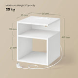 EUGAD Nightstand Bedside Table with Built-In Socket USB and Type-C Ports 2 Open Compartments for Bedroom Living Room
