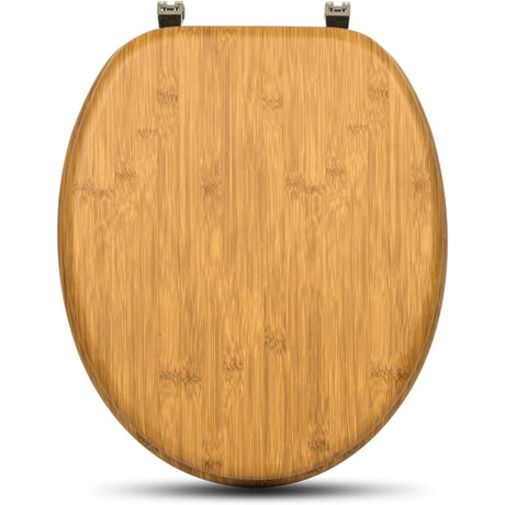 Toiletbril met softclose van BukkitBow, O-vorm, houtlook, verstelbare scharnieren, voorComfortabele en stille sluiting.