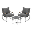 Moderne BukkitBow balkonset met glazen tafel en 2 bijpassende stoelen, ideale 3-delige tuinset voor buitengebruik.