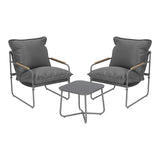Moderne BukkitBow balkonset met glazen tafel en 2 bijpassende stoelen, ideale 3-delige tuinset voor buitengebruik.