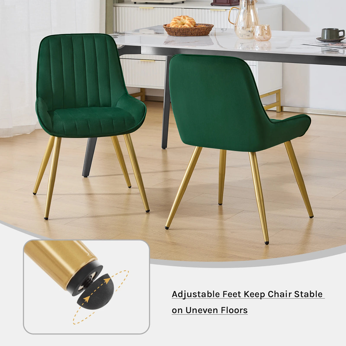 2PCS/SET Velvet Dining Chairs Kitchen Chairs with Low Armrests Backrest Ergonomic for Living Room Bedroom Office Load Capacity 150 kg