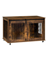 Houten hondenbench – 2 deuren – 5 wielen – 100 × 56 × 65 cm