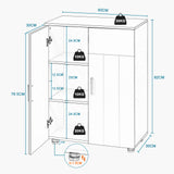 EUGAD White Bathroom Cabinet with Adjustable Shelves 2 Doors 3 Compartments Storage Cupboard Free Standing Entryway Cabinet