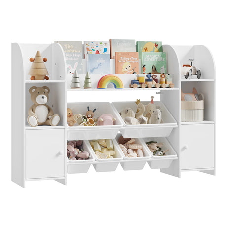 Witte speelgoedkast van BukkitBow met 6 uitneembare bakken en 2 kastjes, ideaal voor speelgoedopslag en organisatie.