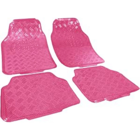 Set van 4 universele automatten van PVC met aluminiumlook en antislip, geschikt voor verschillende auto’s, van BukkitBow.