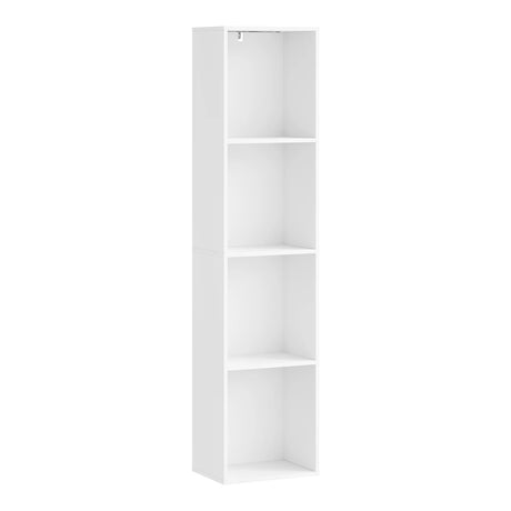Witte smalle boekenkast van BukkitBow met vier vakken en RGB-verlichting, ideaal voor boeken en decoratie.