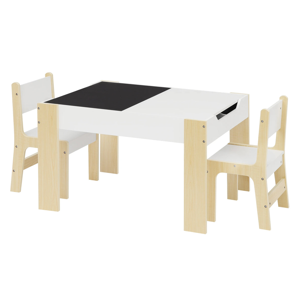 EUGAD 1SET Children's Table with Bench Storage Lockers Drawing Board Study Learning Desk Chair for Baby Kids Kindergarden Home