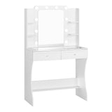 Kaptafel met spiegel en verlichting – Glazen blad – 2 lades – Wit