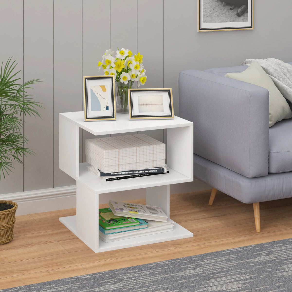 Eugad Nordic Nightstand Bedside Table with 2 Shelves Small Bookshelf Bedside Storage Cabinet Sofa Table for Bedroom Living Room