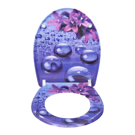 Ovale toiletbril van BukkitBow met print, softclose en quick release, gemaakt van Duroplast, 37x47,5 cm, zichtbaar in de afbeelding.