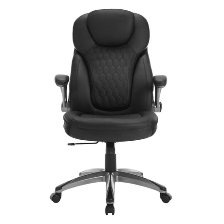 BukkitBow directiestoel met hoge rugleuning, opklapbare armleuningen en verstelbare zithoogte, zwart kunststof frame en comfortabele zitting