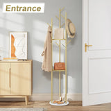 Standing Metal Tree Shape Clothes Rack Coat Rack with Marble Base 3 Shelves and 9 Hooks for Clothes Bags Hats