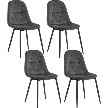 Set van 4 fluwelen eetkamerstoelen met metalen poten in donkergroen of donkergrijs, stijlvolle en comfortabele meubels.