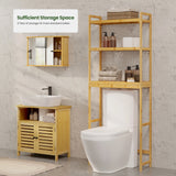 EUGAD Bamboo Bathroom Shelf Washing Machine Unit Over Toilet Shelf with 3 Adjustable Shelves Narrow Bathroom Cabinet for Bathroom Laundry Room