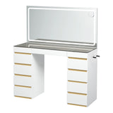 Kaptafel met LED-spiegel – 11 lades – Glazen blad – Stopcontact en USB