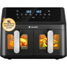 Llivekit 9L Double Chamber Hot Air Fryer 2x4.5L Airfryer with Automatic Shut-Off 4D Convection 70% Energy Saving 8 Programmes Sync Finish