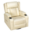 Beige draaibare relaxfauteuil met gestikte rugleuning, twee bekerhouders en opbergvakken