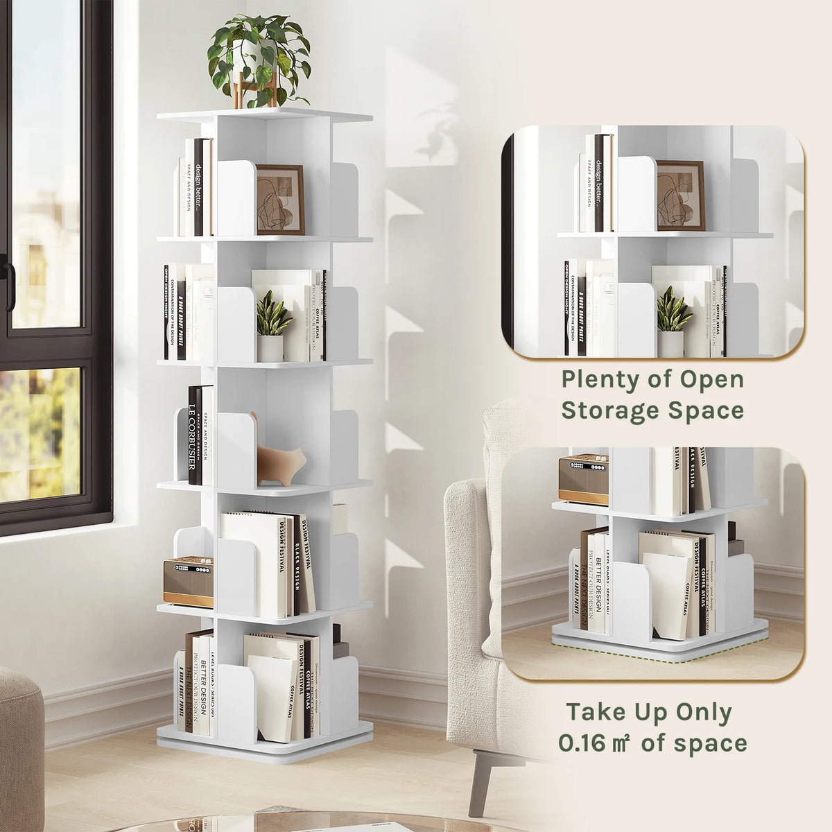 EUGAD 5 Tier 360 Rotating Bookshelf Corner Display Shelf Standing Bookcase Space Saving for Living Room Bedroom