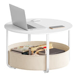 WOLTU Round Side Table Coffee Table with Storage Basket Small Side Table Metal Frame 80cm Diameter Suitable for Living Rooms Sofas Modern Style