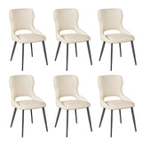 Eetkamerstoelen set van 6 – Chenille bekleding – Gebogen rugleuning – Metalen poten