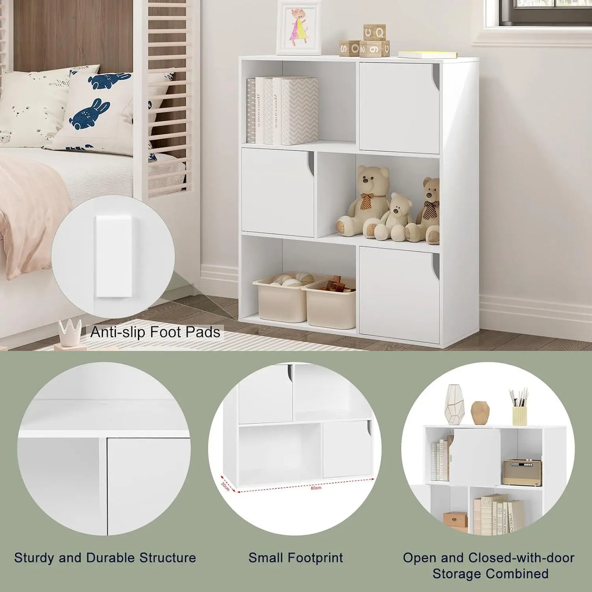 White/Light Oak Bookcase Bookshelf Standing Shelf with 6 Cubes Storage Organizer for Room Divider Office Study Living Room