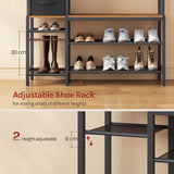 WOLTU Open Wardrobe with Shoe Rack and 2 Drawers Metal Frame Freestanding Coat Rack with Mirror 9 Hooks for Bedroom Hallway 100×30×180cm