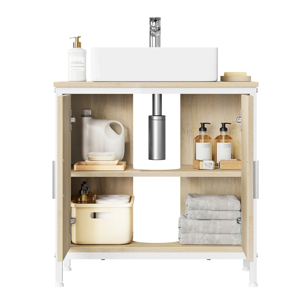 EUGAD Washbasin Cabinet Bathroom Under Sink Cabinet with Internal Adjustable Shelf with 2 Doors Hinges for Bathroom 60x60x30cm