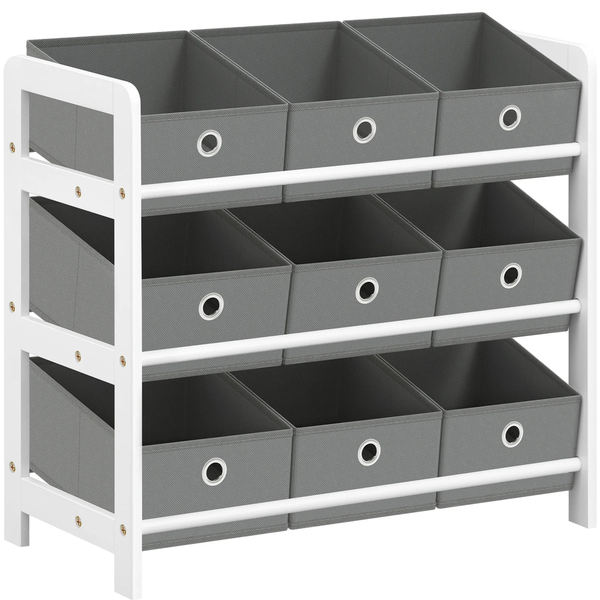 Children's Shelf Organizer Toys Storage Shelf with 9 Removable Fabric Boxes Durable Space-Saving for Playroom Kindergarten 63.5X29.5X58cm